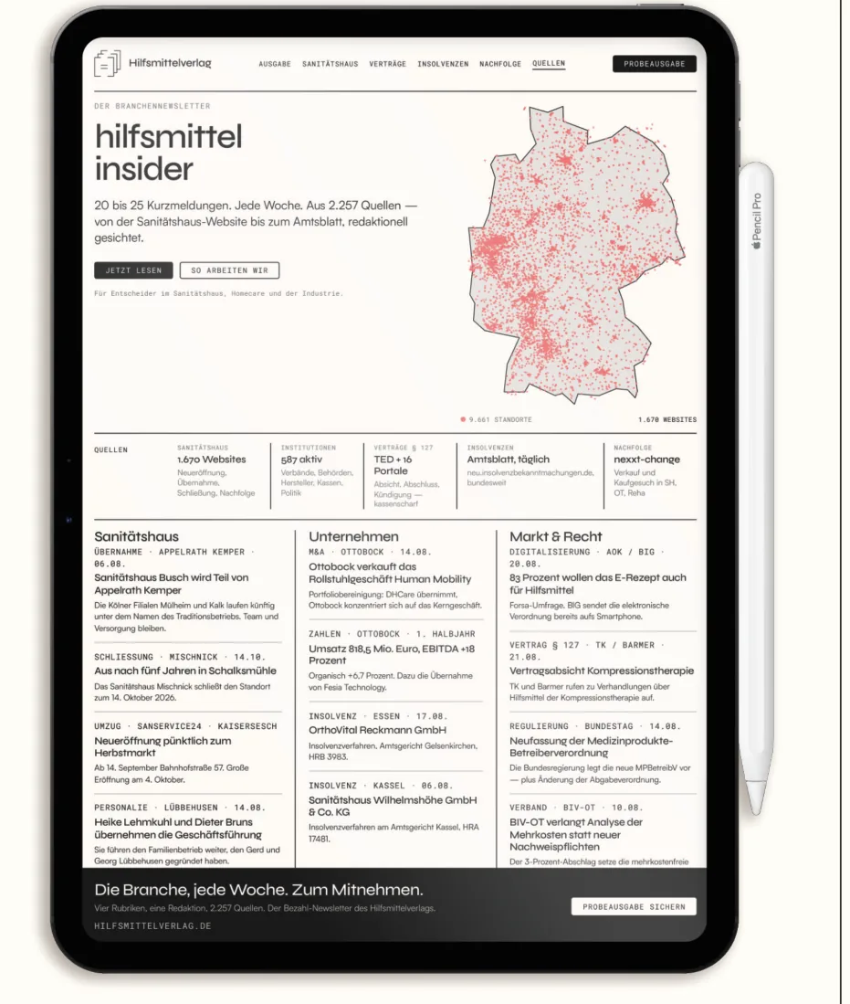 Tablet mit einer Ausgabe des hilfsmittel insider
